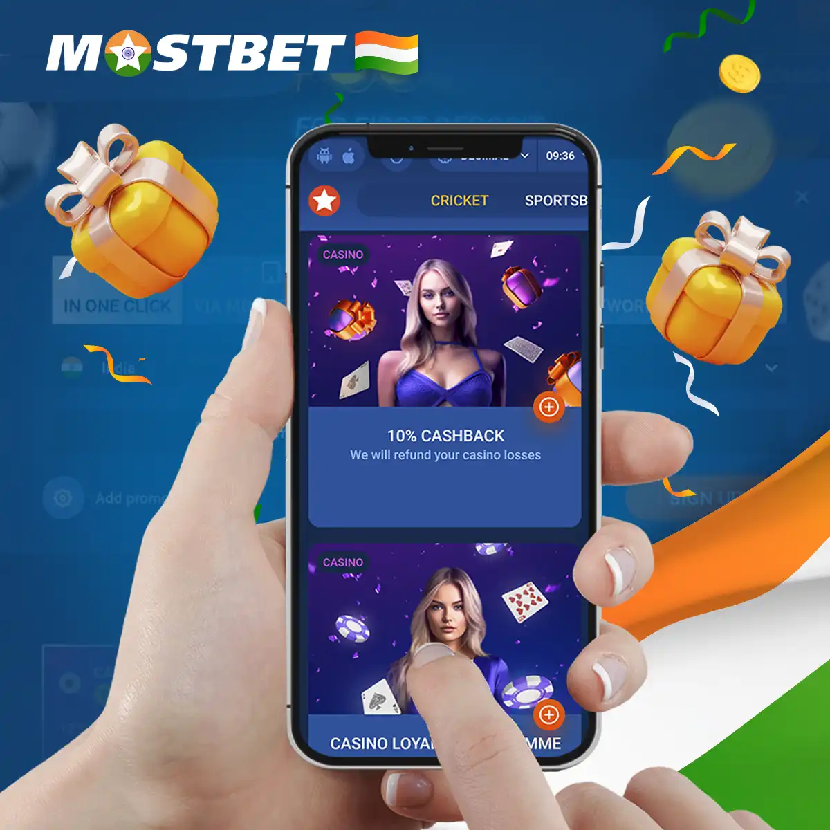 Bonuses section in Mostbet app India