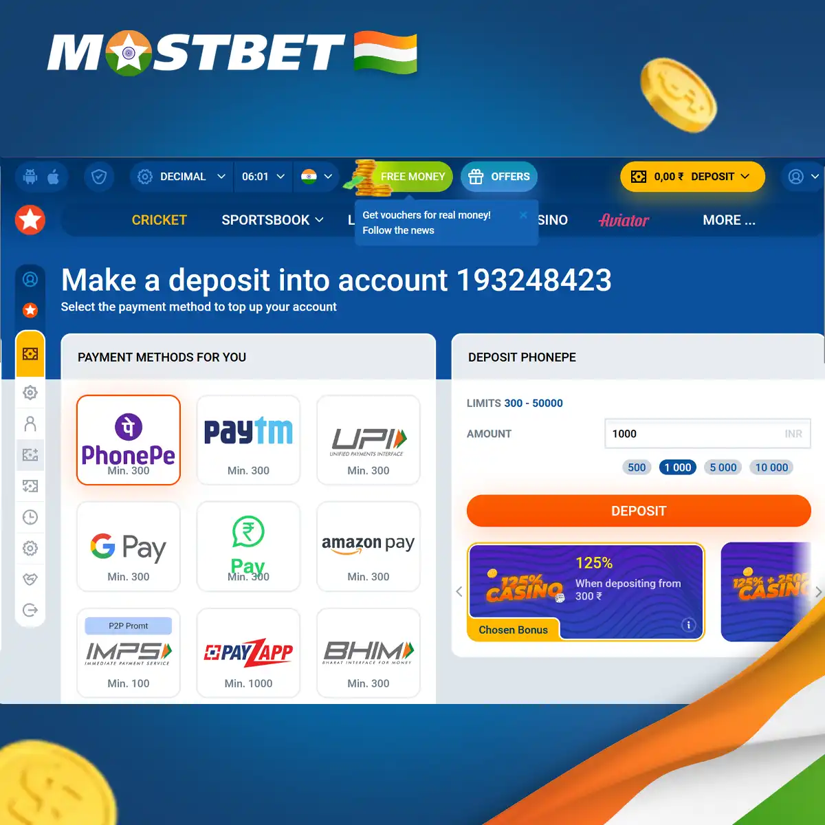 Mostbet India deposit methods