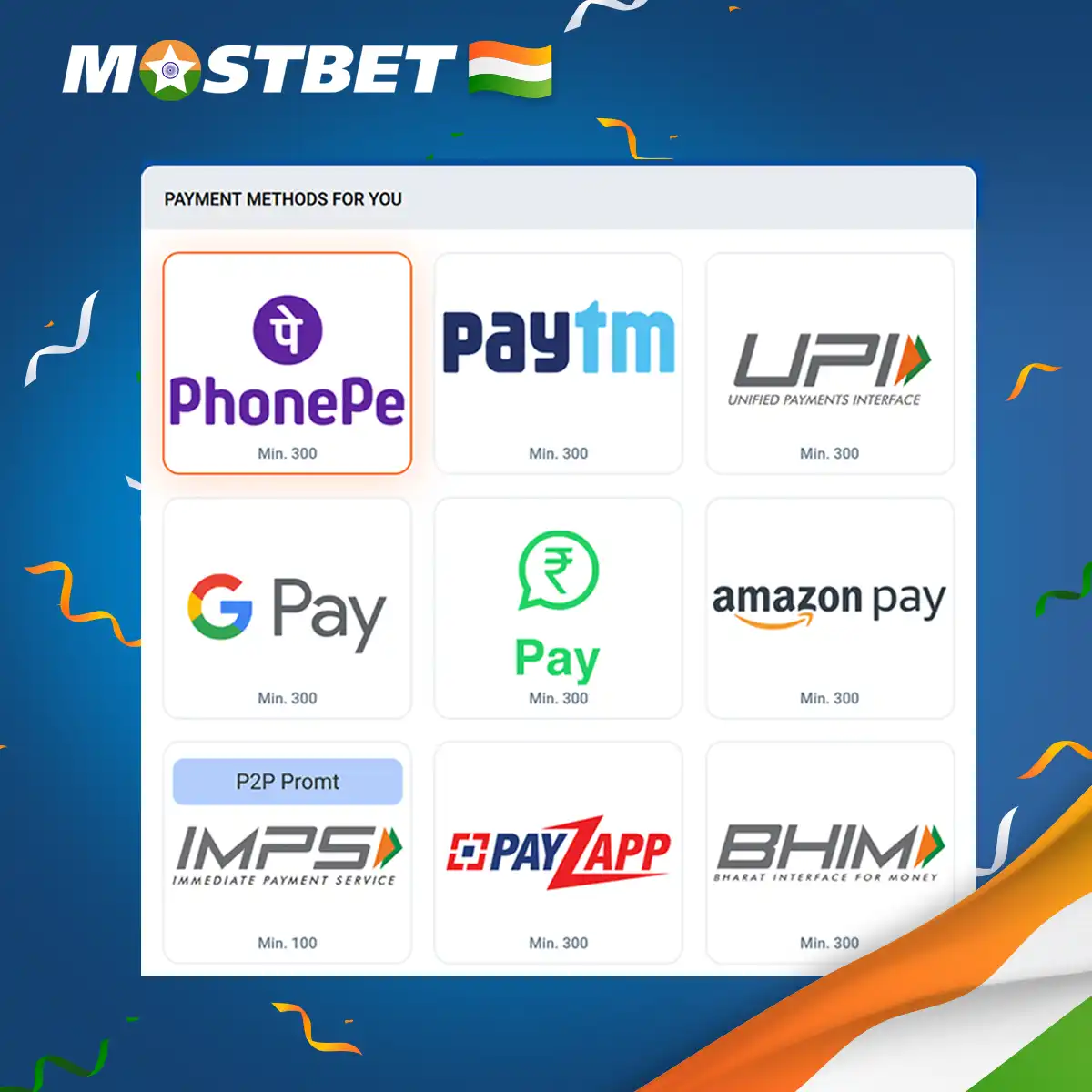 Payment methods at Mostbet India