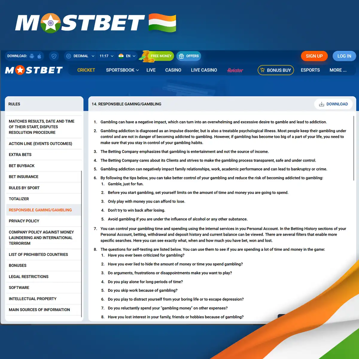 Mostbet encourages responsible gambling